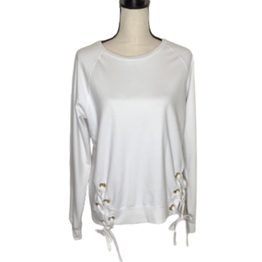 Michael Michael Kors Ivory Raglan Sleeve Pullover Sweatshirt Side Tie Medium